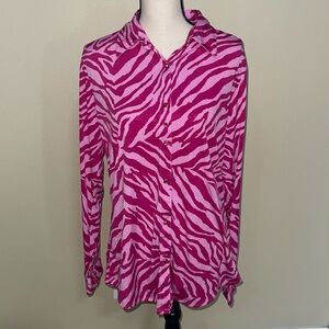 Wrangler pink zebra glitter button down long sleeve shirt size large